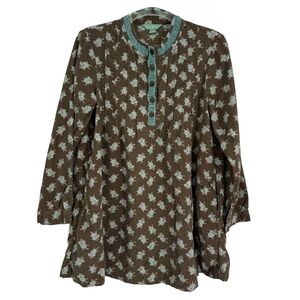 April Cornell Corduroy Top Cottagecore Grannycore  Size XS Green Floral